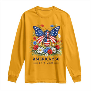 America 250 Patriotic Butterfly Floral Graphic Long Sleeve Shirt American Flag Wings Watercolor Wildflowers 1776 to 2026 Semiquincentennial TS02 Gold Print Your Wear