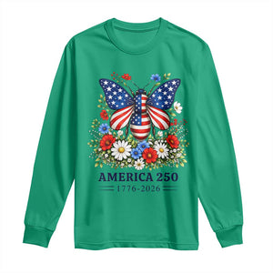 America 250 Patriotic Butterfly Floral Graphic Long Sleeve Shirt American Flag Wings Watercolor Wildflowers 1776 to 2026 Semiquincentennial TS02 Irish Green Print Your Wear