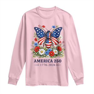 America 250 Patriotic Butterfly Floral Graphic Long Sleeve Shirt American Flag Wings Watercolor Wildflowers 1776 to 2026 Semiquincentennial TS02 Light Pink Print Your Wear