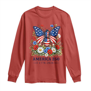 America 250 Patriotic Butterfly Floral Graphic Long Sleeve Shirt American Flag Wings Watercolor Wildflowers 1776 to 2026 Semiquincentennial TS02 Red Print Your Wear