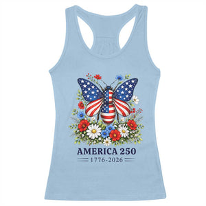America 250 Patriotic Butterfly Floral Graphic Racerback Tank Top American Flag Wings Watercolor Wildflowers 1776 to 2026 Semiquincentennial TS02 Light Blue Print Your Wear