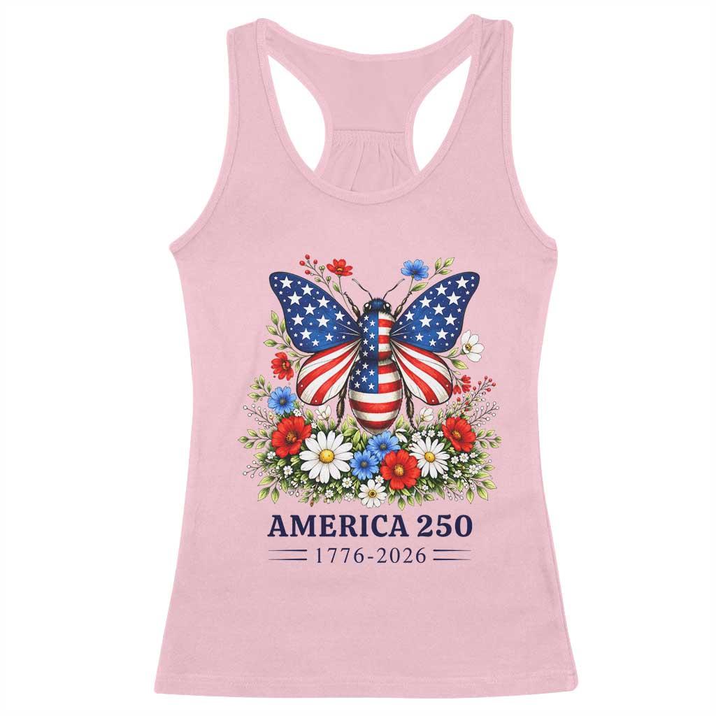 America 250 Patriotic Butterfly Floral Graphic Racerback Tank Top American Flag Wings Watercolor Wildflowers 1776 to 2026 Semiquincentennial TS02 Light Pink Print Your Wear