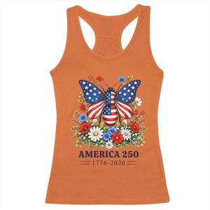 America 250 Patriotic Butterfly Floral Graphic Racerback Tank Top American Flag Wings Watercolor Wildflowers 1776 to 2026 Semiquincentennial TS02 Orange Print Your Wear