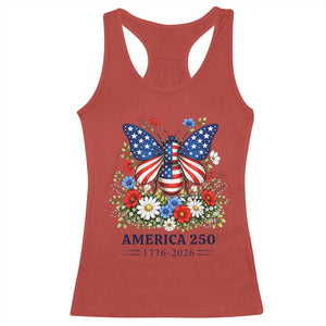 America 250 Patriotic Butterfly Floral Graphic Racerback Tank Top American Flag Wings Watercolor Wildflowers 1776 to 2026 Semiquincentennial TS02 Red Print Your Wear