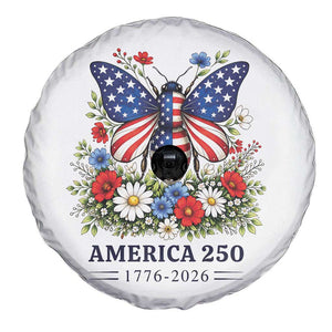 America 250 Patriotic Butterfly Floral Graphic Spare Tire Cover American Flag Wings Watercolor Wildflowers 1776 to 2026 Semiquincentennial TS02 Print Your Wear