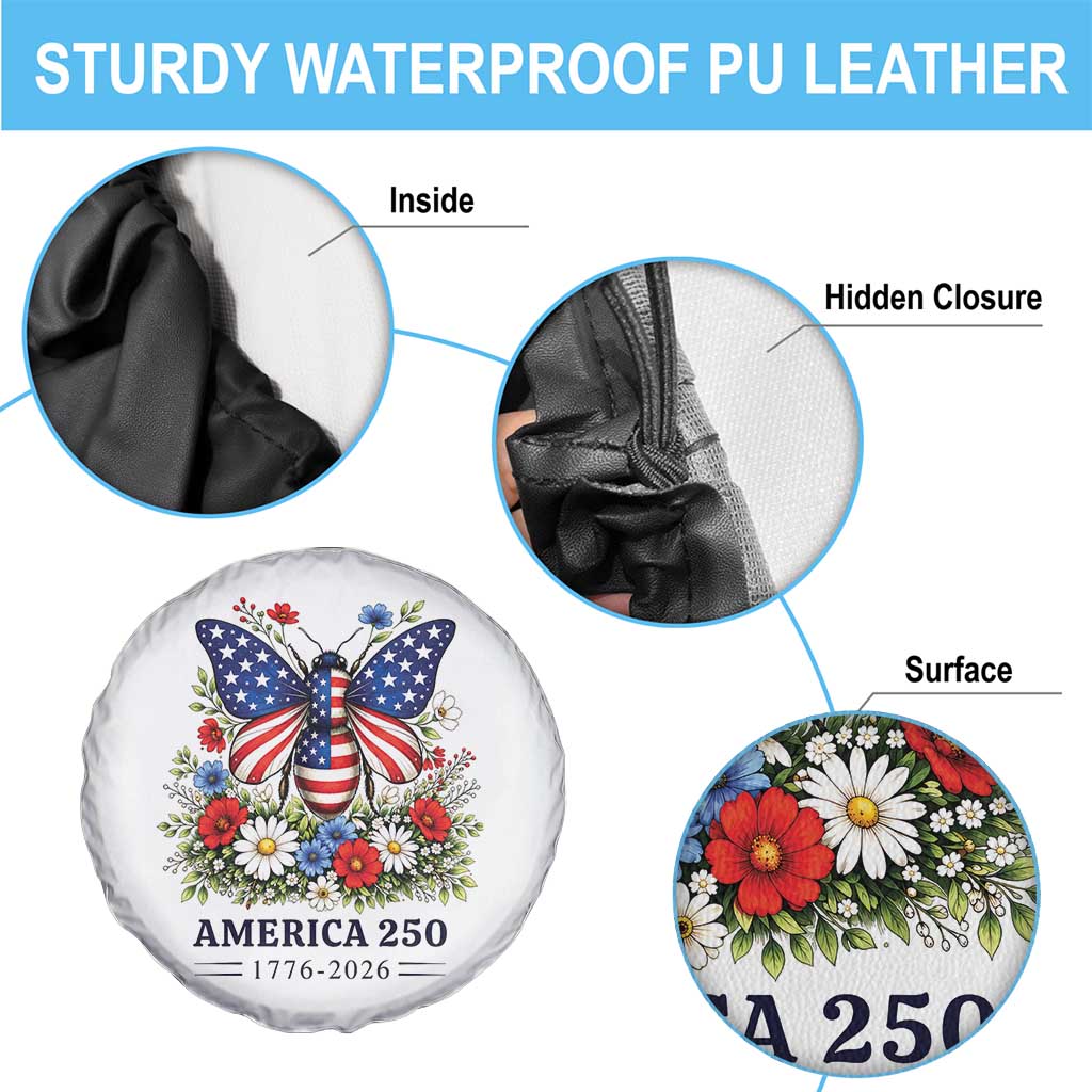 America 250 Patriotic Butterfly Floral Graphic Spare Tire Cover American Flag Wings Watercolor Wildflowers 1776 to 2026 Semiquincentennial TS02 Print Your Wear