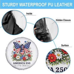 America 250 Patriotic Butterfly Floral Graphic Spare Tire Cover American Flag Wings Watercolor Wildflowers 1776 to 2026 Semiquincentennial TS02 Print Your Wear