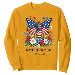 America 250 Patriotic Butterfly Floral Graphic Sweatshirt American Flag Wings Watercolor Wildflowers 1776 to 2026 Semiquincentennial TS02 Gold Print Your Wear