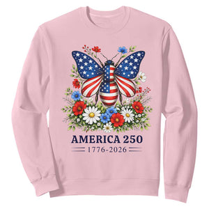 America 250 Patriotic Butterfly Floral Graphic Sweatshirt American Flag Wings Watercolor Wildflowers 1776 to 2026 Semiquincentennial TS02 Light Pink Print Your Wear