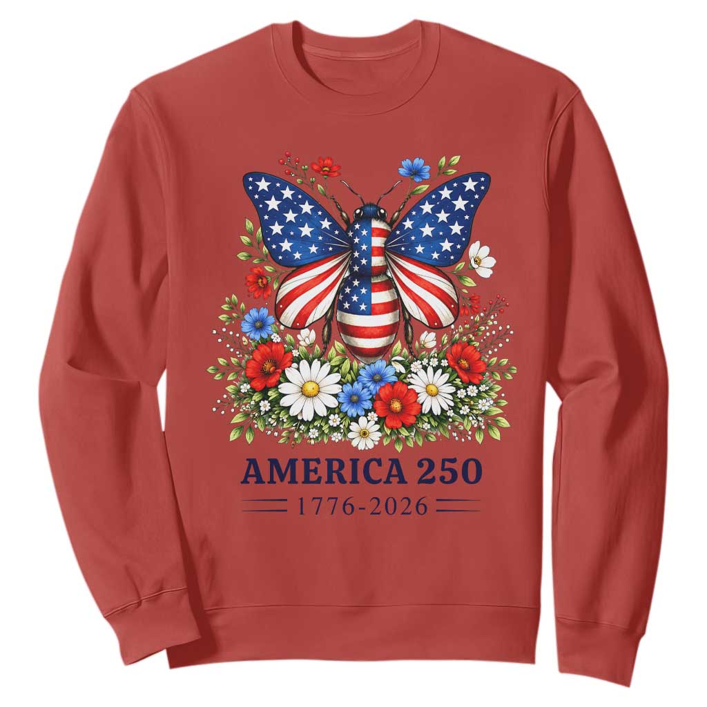 America 250 Patriotic Butterfly Floral Graphic Sweatshirt American Flag Wings Watercolor Wildflowers 1776 to 2026 Semiquincentennial TS02 Red Print Your Wear