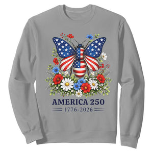 America 250 Patriotic Butterfly Floral Graphic Sweatshirt American Flag Wings Watercolor Wildflowers 1776 to 2026 Semiquincentennial TS02 Sport Gray Print Your Wear