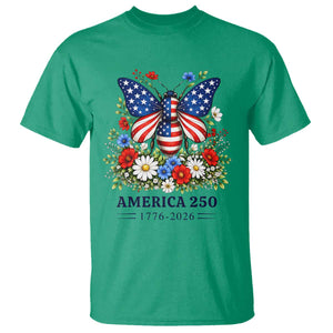 America 250 Patriotic Butterfly Floral Graphic T Shirt American Flag Wings Watercolor Wildflowers 1776 to 2026 Semiquincentennial TS02 Irish Green Print Your Wear