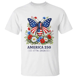 America 250 Patriotic Butterfly Floral Graphic T Shirt American Flag Wings Watercolor Wildflowers 1776 to 2026 Semiquincentennial TS02 White Print Your Wear