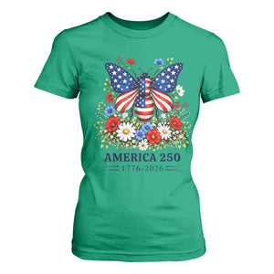 America 250 Patriotic Butterfly Floral Graphic T Shirt For Women American Flag Wings Watercolor Wildflowers 1776 to 2026 Semiquincentennial