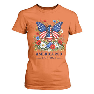 America 250 Patriotic Butterfly Floral Graphic T Shirt For Women American Flag Wings Watercolor Wildflowers 1776 to 2026 Semiquincentennial