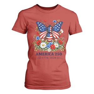 America 250 Patriotic Butterfly Floral Graphic T Shirt For Women American Flag Wings Watercolor Wildflowers 1776 to 2026 Semiquincentennial