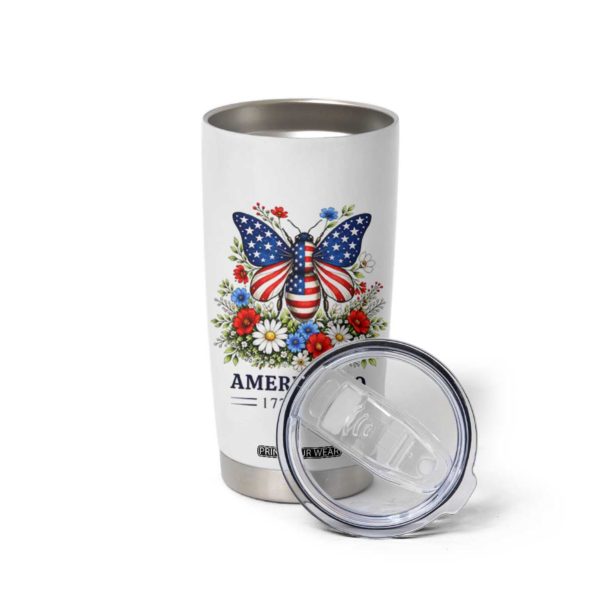 America 250 Patriotic Butterfly Floral Graphic Tumbler Cup American Flag Wings Watercolor Wildflowers 1776 to 2026 Semiquincentennial TS02 Print Your Wear