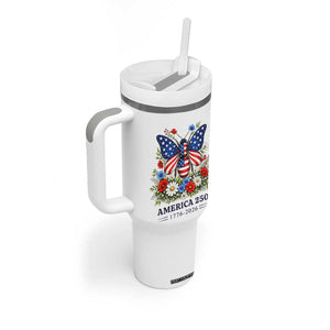 America 250 Patriotic Butterfly Floral Graphic Tumbler With Handle American Flag Wings Watercolor Wildflowers 1776 to 2026 Semiquincentennial TS02 Print Your Wear