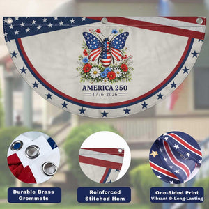America 250 Butterfly Floral Graphic Patriotic Fan Flag American Flag Wings Watercolor Wildflowers 1776 to 2026 Semiquincentennial
