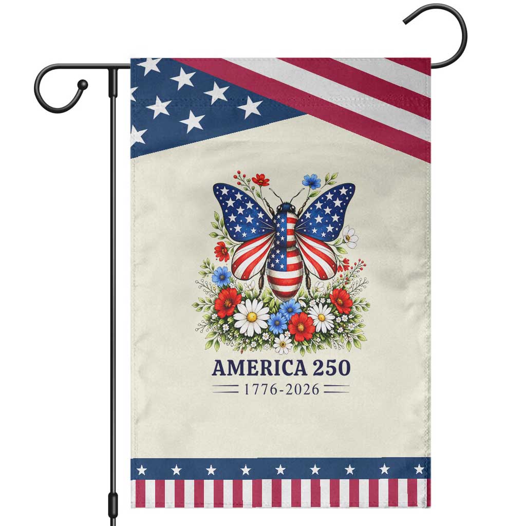 America 250 Butterfly Floral Graphic Patriotic Garden Flag American Flag Wings Watercolor Wildflowers 1776 to 2026 Semiquincentennial