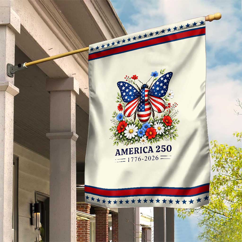 America 250 Butterfly Floral Graphic Patriotic Garden Flag American Flag Wings Watercolor Wildflowers 1776 to 2026 Semiquincentennial