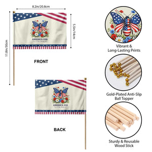 America 250 Butterfly Floral Graphic Patriotic Handheld Flag American Flag Wings Watercolor Wildflowers 1776 to 2026 Semiquincentennial