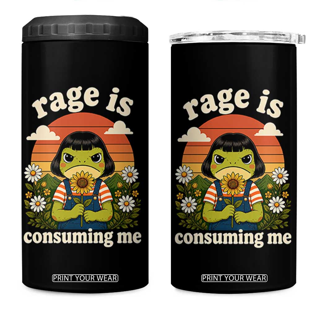 Rage Is Consuming Me Funny Cute Retro Cottagecore Frog Meme 4 in 1 Can Cooler Tumbler Holding Sunflower Sunset Aesthetic Humor TS02 One Size: 16 oz Black Print Your Wear