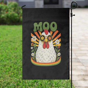 Retro Moo Chicken Wearing Sunglasses Graphic Garden Flag Funny Groovy Farm Animal Pun Vintage Sunburst TS02 Print Your Wear