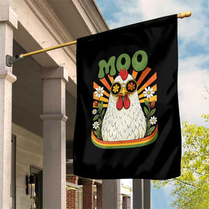 Retro Moo Chicken Wearing Sunglasses Graphic Garden Flag Funny Groovy Farm Animal Pun Vintage Sunburst TS02 Print Your Wear