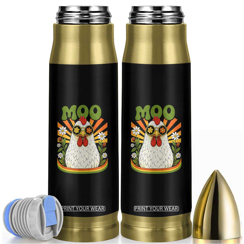 Retro Moo Chicken Wearing Sunglasses Graphic Bullet Tumbler Funny Groovy Farm Animal Pun Vintage Sunburst TS02 Black Print Your Wear