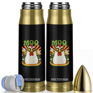 Retro Moo Chicken Wearing Sunglasses Graphic Bullet Tumbler Funny Groovy Farm Animal Pun Vintage Sunburst TS02 Black Print Your Wear