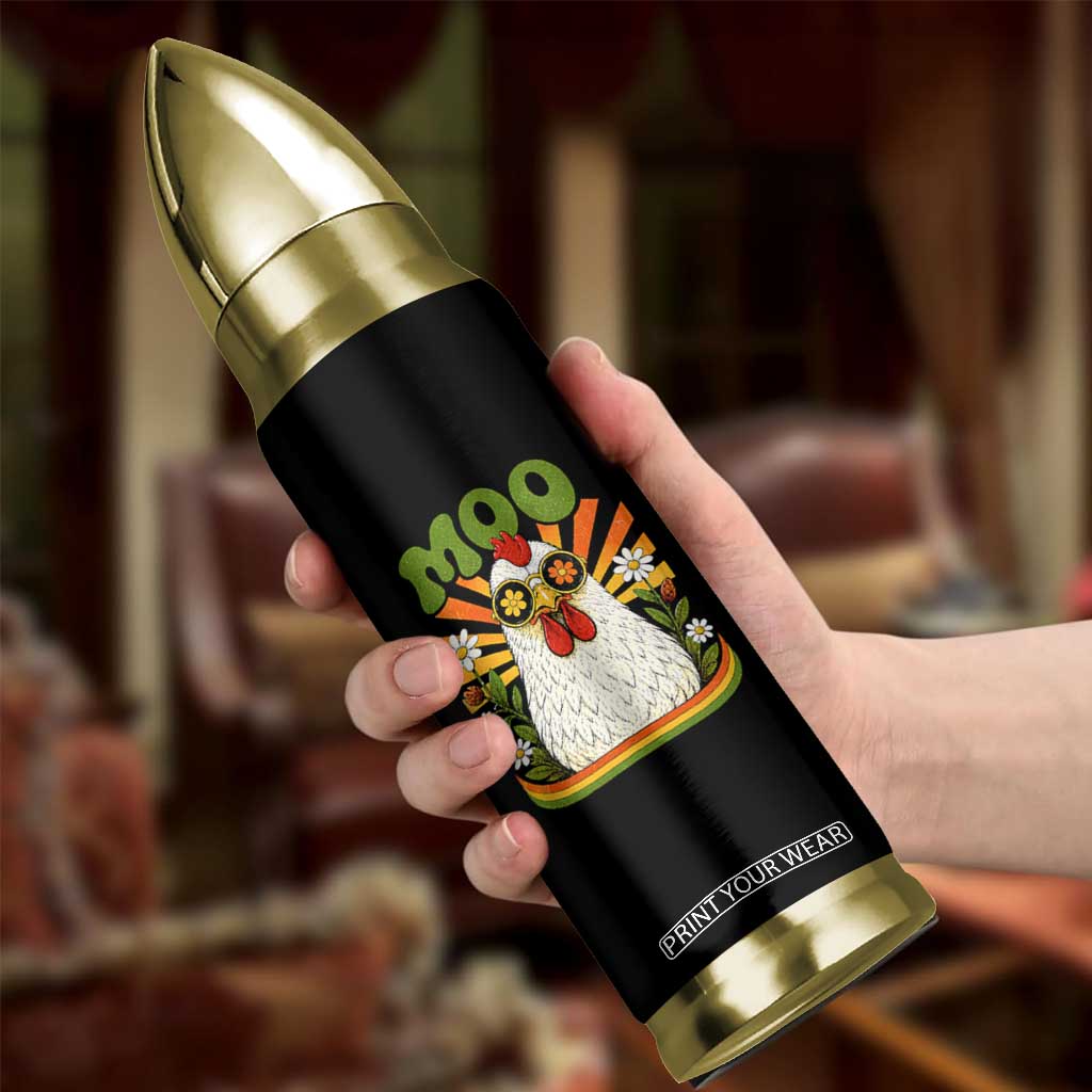 Retro Moo Chicken Wearing Sunglasses Graphic Bullet Tumbler Funny Groovy Farm Animal Pun Vintage Sunburst TS02 Print Your Wear