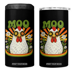 Retro Moo Chicken Wearing Sunglasses Graphic 4 in 1 Can Cooler Tumbler Funny Groovy Farm Animal Pun Vintage Sunburst TS02 One Size: 16 oz Black Print Your Wear