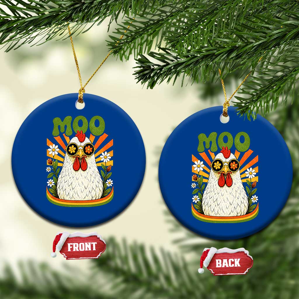 Retro Moo Chicken Wearing Sunglasses Graphic Ceramic Ornament Funny Groovy Farm Animal Pun Vintage Sunburst TS02 1pc Blue Print Your Wear
