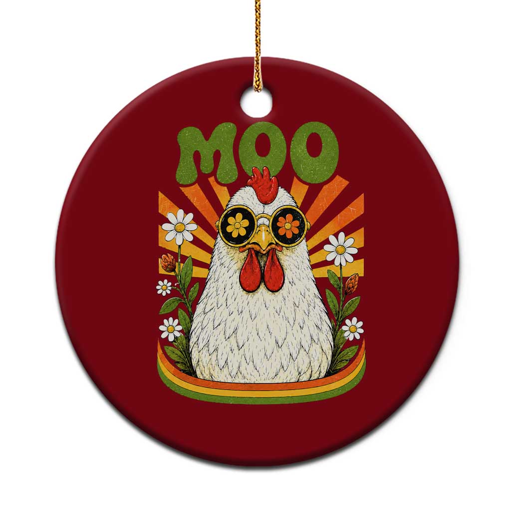 Retro Moo Chicken Wearing Sunglasses Graphic Ceramic Ornament Funny Groovy Farm Animal Pun Vintage Sunburst TS02 1pc Red Print Your Wear