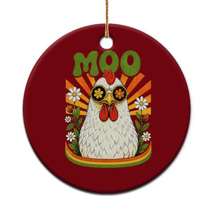 Retro Moo Chicken Wearing Sunglasses Graphic Ceramic Ornament Funny Groovy Farm Animal Pun Vintage Sunburst TS02 1pc Red Print Your Wear