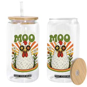 Retro Moo Chicken Wearing Sunglasses Graphic Glass Can Funny Groovy Farm Animal Pun Vintage Sunburst TS02 Print Your Wear