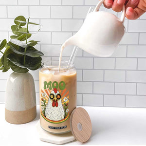 Retro Moo Chicken Wearing Sunglasses Graphic Glass Can Funny Groovy Farm Animal Pun Vintage Sunburst TS02 Print Your Wear