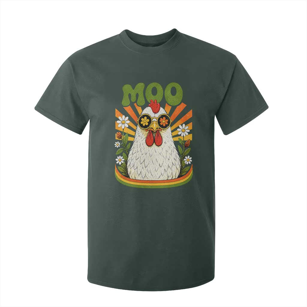 Retro Moo Chicken Wearing Sunglasses Graphic T Shirt For Kid Funny Groovy Farm Animal Pun Vintage Sunburst TS02 Dark Forest Green Print Your Wear