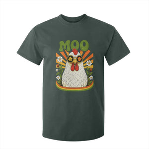 Retro Moo Chicken Wearing Sunglasses Graphic T Shirt For Kid Funny Groovy Farm Animal Pun Vintage Sunburst TS02 Dark Forest Green Print Your Wear