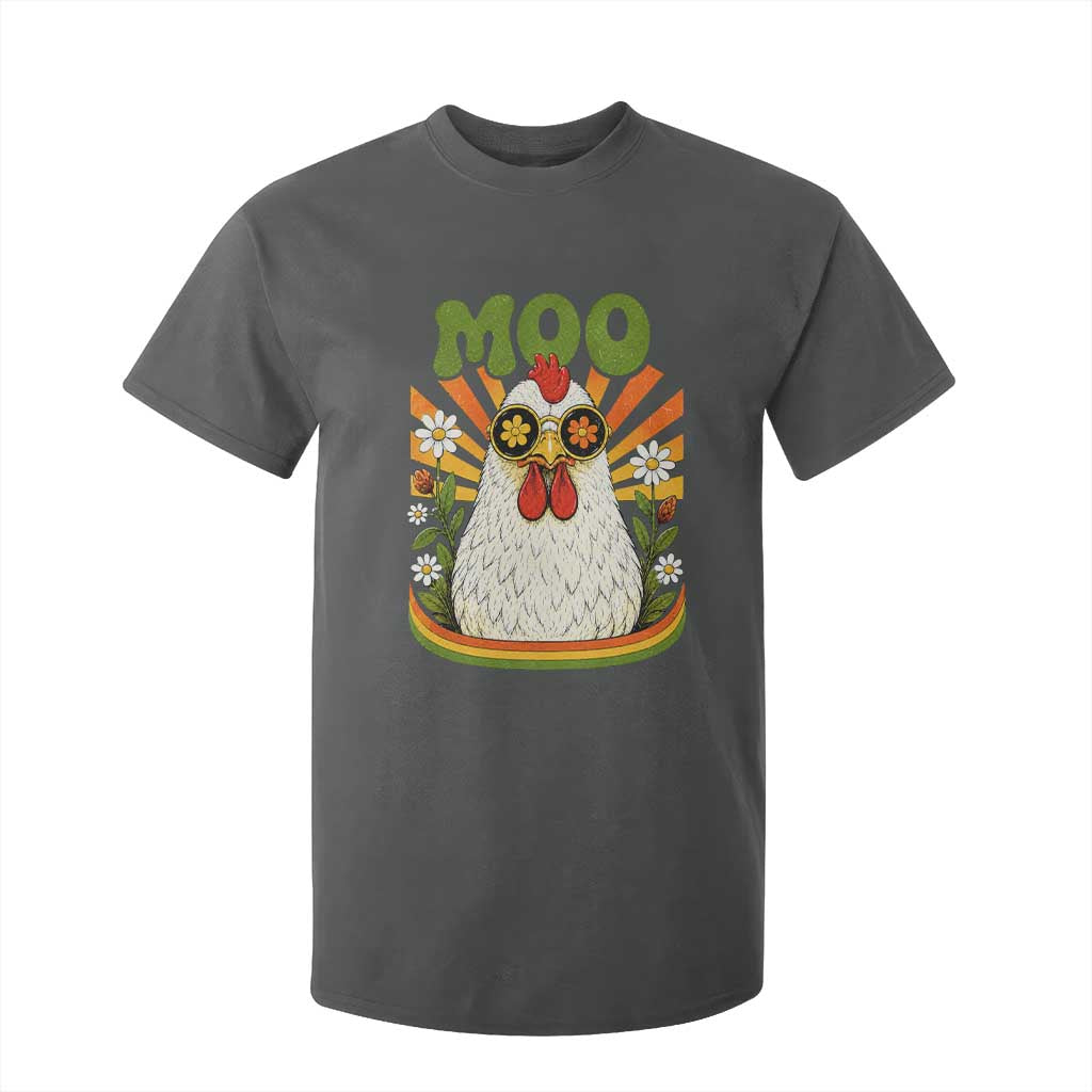 Retro Moo Chicken Wearing Sunglasses Graphic T Shirt For Kid Funny Groovy Farm Animal Pun Vintage Sunburst TS02 Dark Heather Print Your Wear
