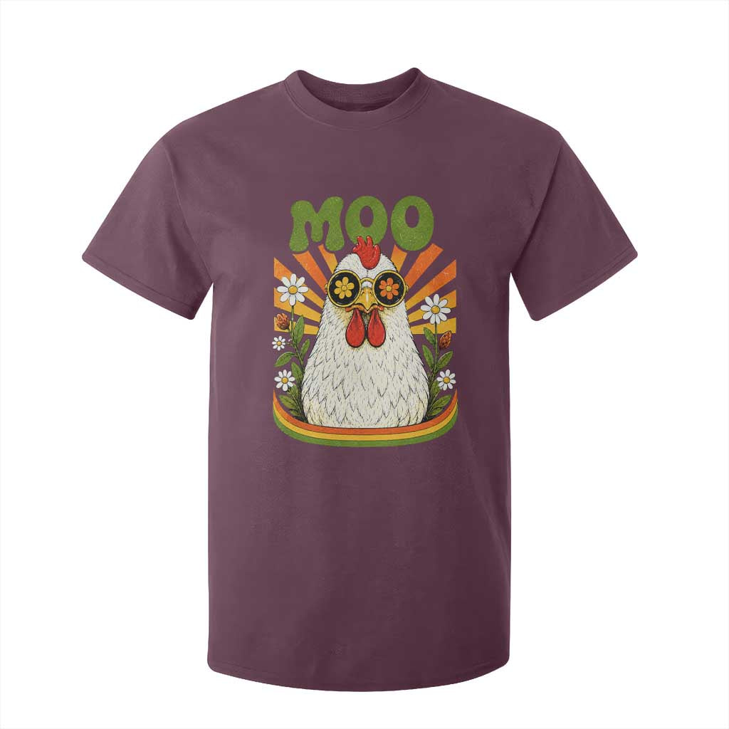 Retro Moo Chicken Wearing Sunglasses Graphic T Shirt For Kid Funny Groovy Farm Animal Pun Vintage Sunburst TS02 Maroon Print Your Wear