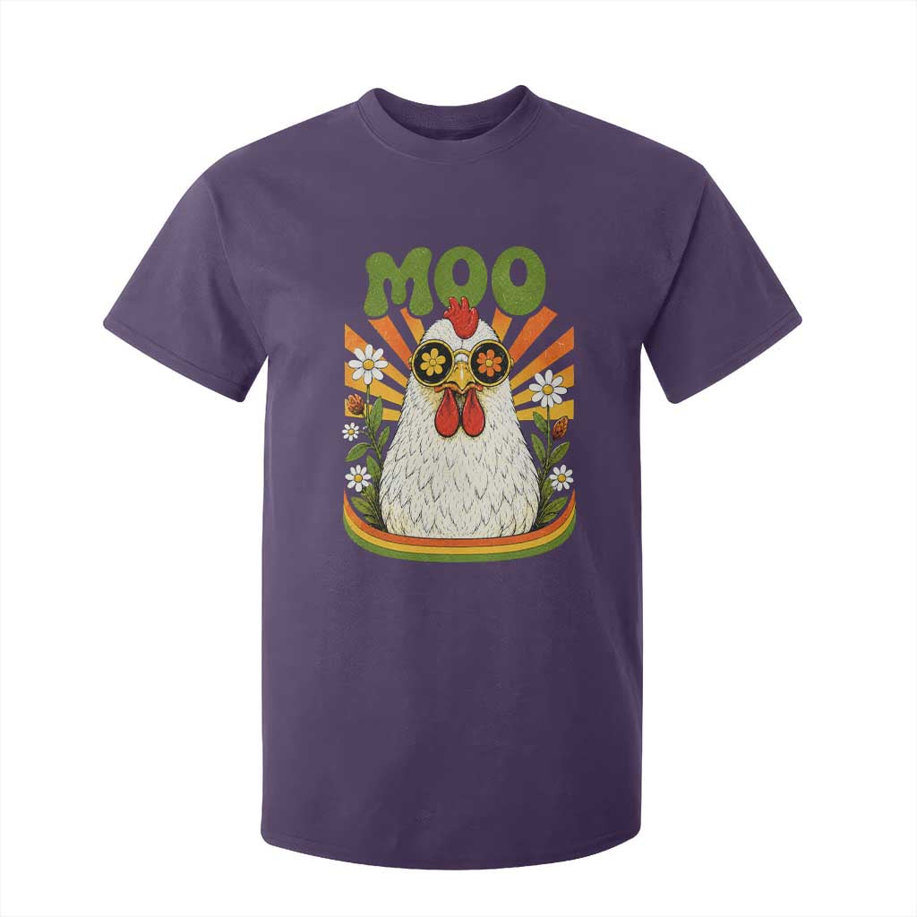Retro Moo Chicken Wearing Sunglasses Graphic T Shirt For Kid Funny Groovy Farm Animal Pun Vintage Sunburst TS02 Purple Print Your Wear