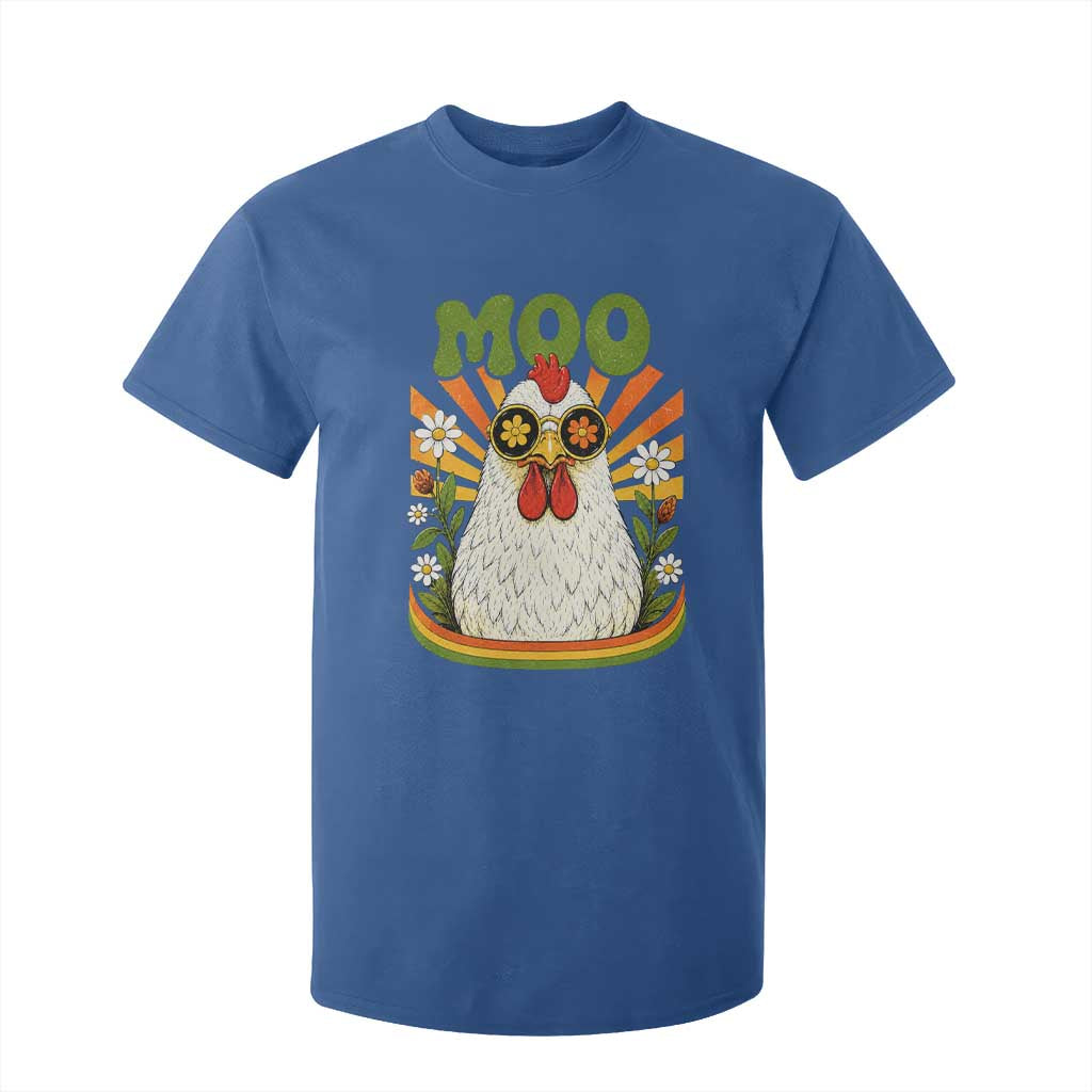 Retro Moo Chicken Wearing Sunglasses Graphic T Shirt For Kid Funny Groovy Farm Animal Pun Vintage Sunburst TS02 Royal Blue Print Your Wear