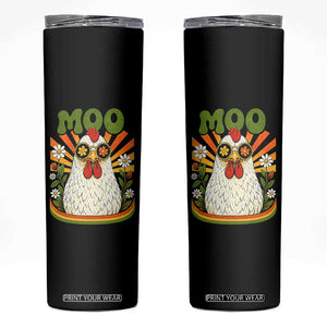 Retro Moo Chicken Wearing Sunglasses Graphic Skinny Tumbler Funny Groovy Farm Animal Pun Vintage Sunburst TS02 Black Print Your Wear