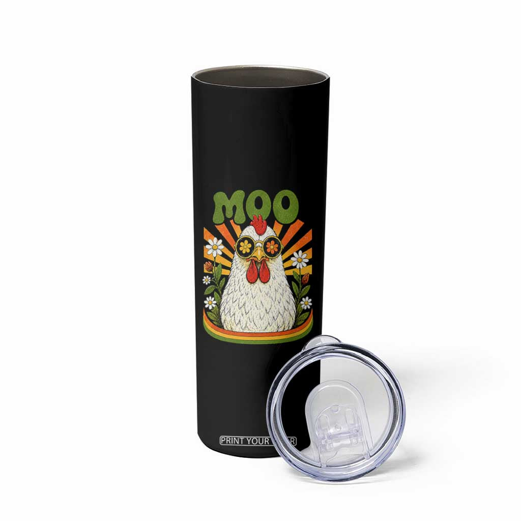 Retro Moo Chicken Wearing Sunglasses Graphic Skinny Tumbler Funny Groovy Farm Animal Pun Vintage Sunburst TS02 Print Your Wear