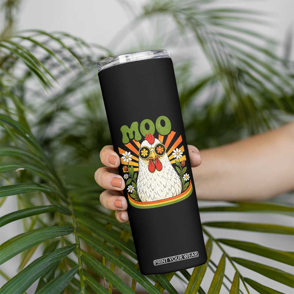 Retro Moo Chicken Wearing Sunglasses Graphic Skinny Tumbler Funny Groovy Farm Animal Pun Vintage Sunburst TS02 Print Your Wear