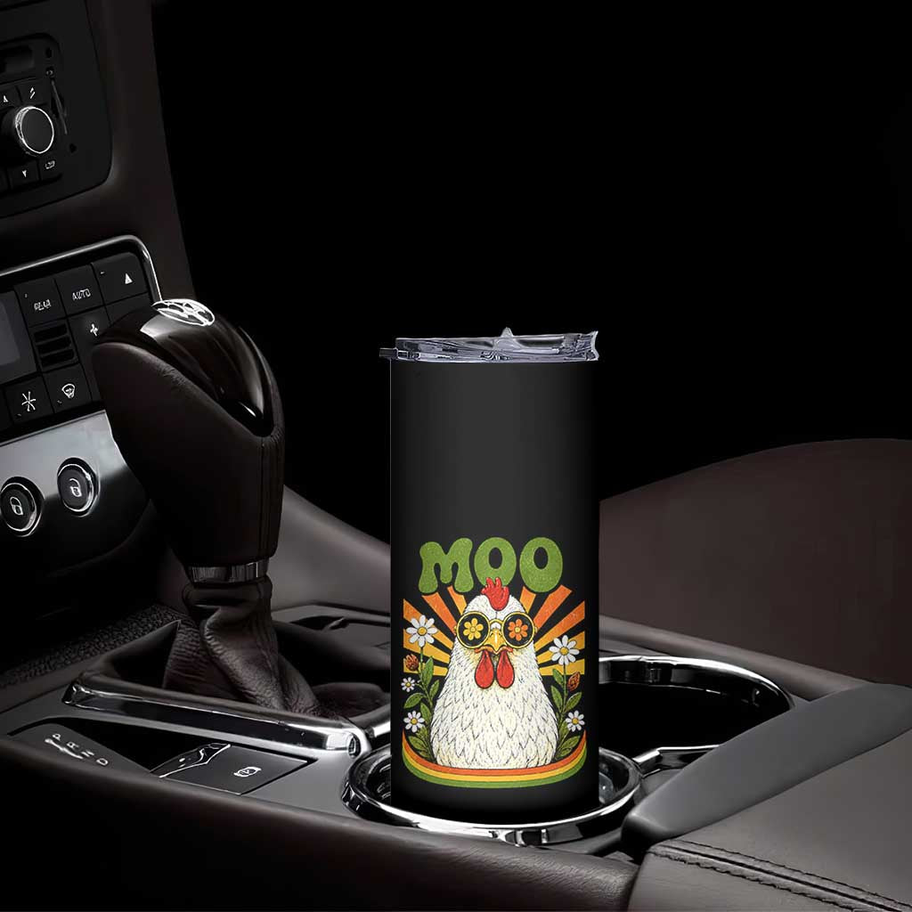 Retro Moo Chicken Wearing Sunglasses Graphic Skinny Tumbler Funny Groovy Farm Animal Pun Vintage Sunburst TS02 Print Your Wear