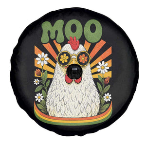 Retro Moo Chicken Wearing Sunglasses Graphic Spare Tire Cover Funny Groovy Farm Animal Pun Vintage Sunburst TS02 Print Your Wear