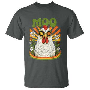 Retro Moo Chicken Wearing Sunglasses Graphic T Shirt Funny Groovy Farm Animal Pun Vintage Sunburst TS02 Dark Heather Print Your Wear